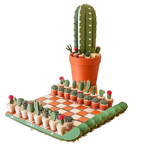 Cactus Chess Set for Adults & Kids, 3D-Printed Pieces with