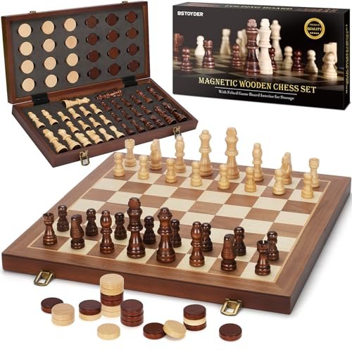 2 in 1 Magnetic Wooden Chess and Checkers Folding Board.