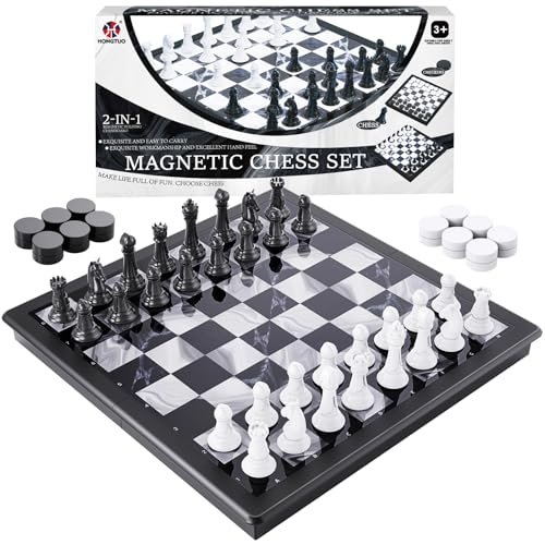 2-in-1 Chess Set and Magnetic Checkers Set, Travel Board.