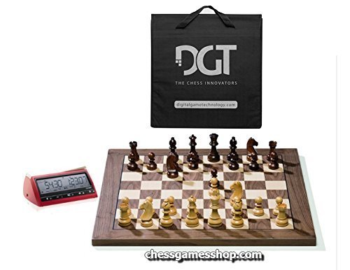 DGT Walnut e-Board Chess Set with Timeless Pieces and Clock.