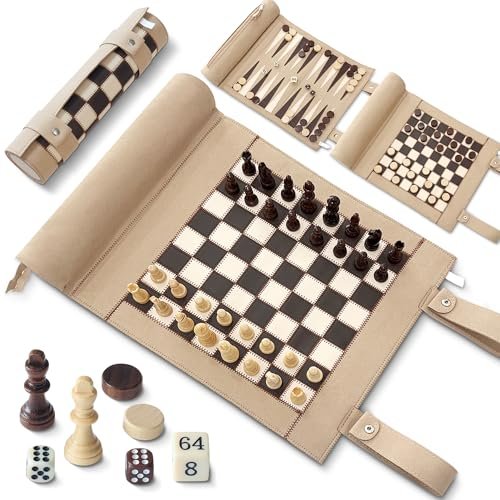 Woodronic Magnetic Chess Checkers Backgammon Set, 3-in-1...