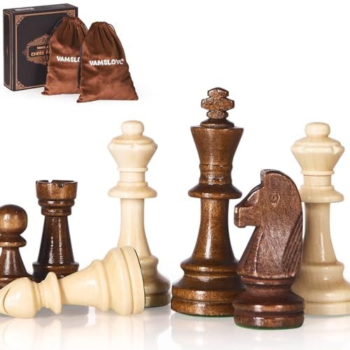 Vamslove Wooden Heavy Weighted Chess Pieces Only-3.8'' King...