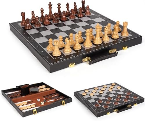 3 in 1 Magnetic Chess Set & Checkers Backgammon Folding
