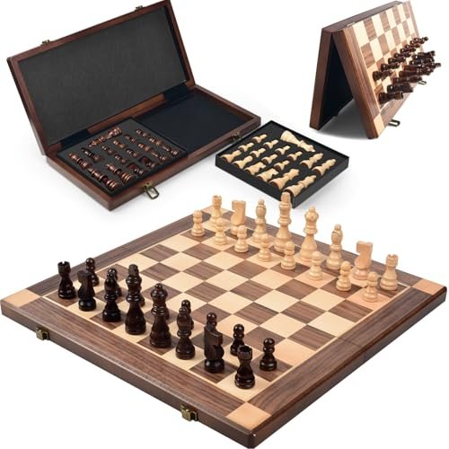 15” Magnetic Wooden Chess Set with Removable Piece Case.