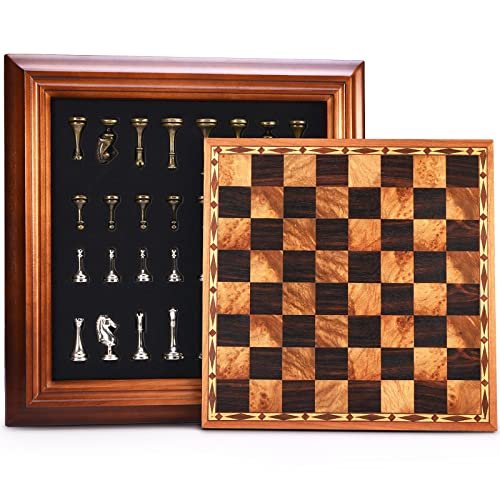 AMEROUS 14 inches Wooden Chess Set with Metal Pieces...