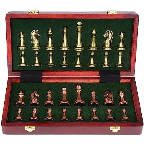 Agirlgle Retro Metal Chess Set with Folding Wooden Board