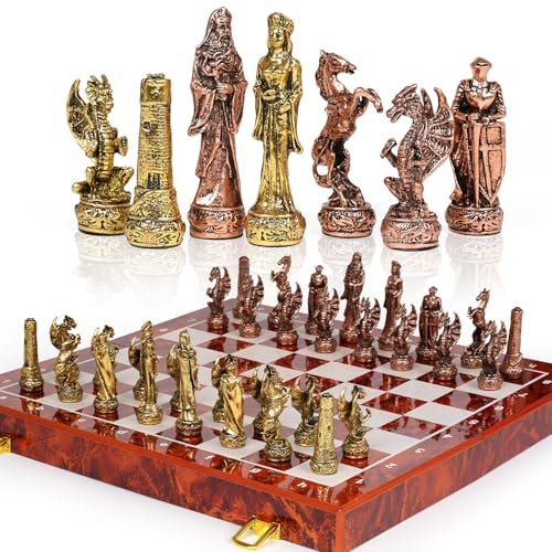 Vintage Figurine Metal Chess Set for Adults and Collectors.