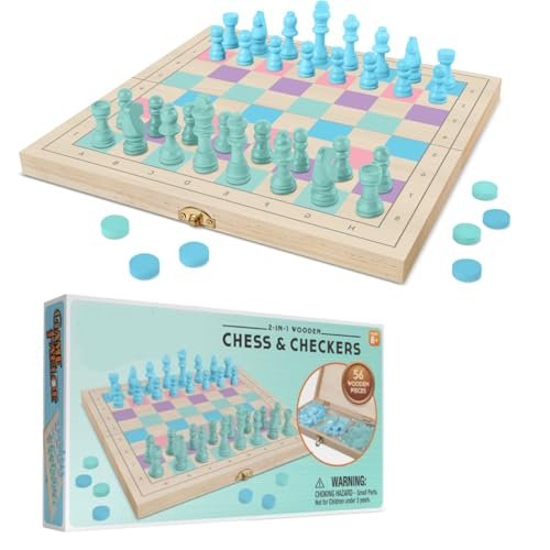 2 in 1 Wooden Chess and Checkers Folding Storage Set