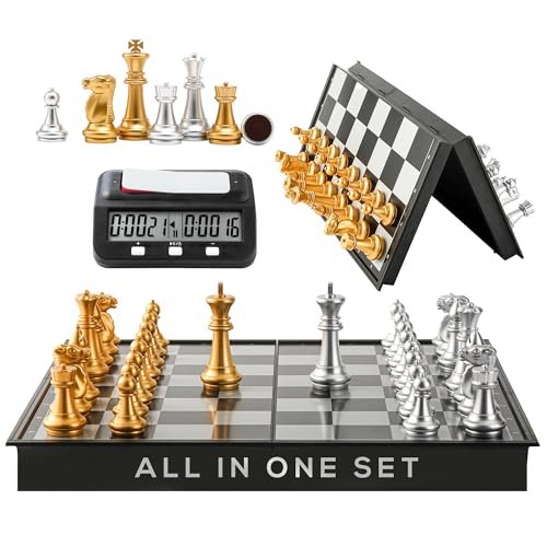 Magnetic Chess Game & Digital Clock Timer Set Portable.