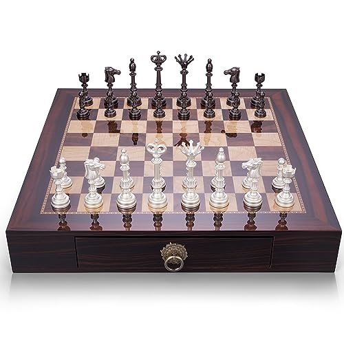 AMEROUS 20 Inches Wooden Chess Set with Storage Drawers