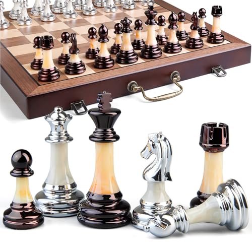 Deluxe Chess Set 16.5'' Wooden Large Folding Board with...