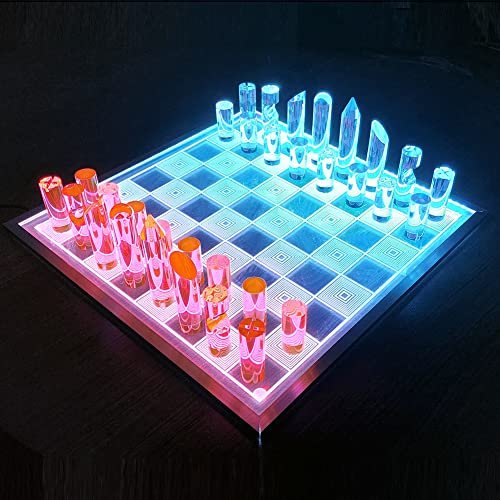 OnDisplay 3D Luxe Acrylic Fire & Ice LED Chess Set.