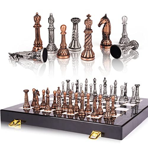 Retro Metal Chess Set for Adults and Kids Folding Board.