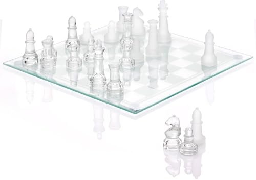 Srenta Fine Glass Chess Set, Modern Clear Board