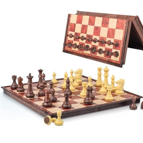 Magnetic Travel Chess Set with Storage Box, Wooden Folding