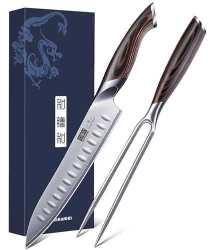 HOSHANHO 8 Inch Carving Knife & 7 Inch Fork Set.