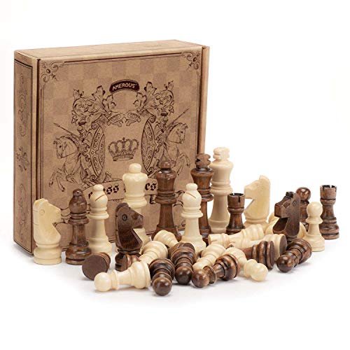 AMEROUS Wooden Chess Pieces Only, Staunton Style Wood Set