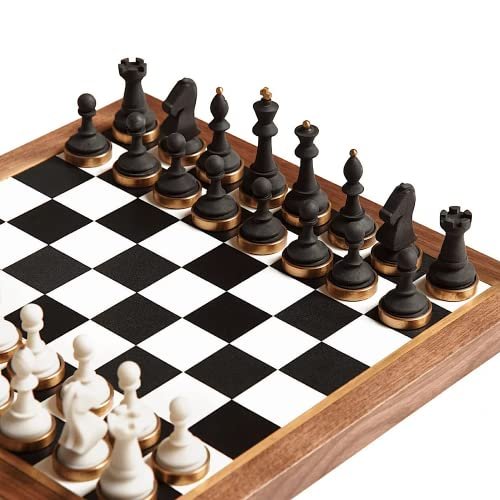Luxury & Decorative Wooden Chess Set, Walnut Leather Board.