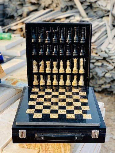 15-Inch Handcrafted Marble Chess Set with Black Faux...