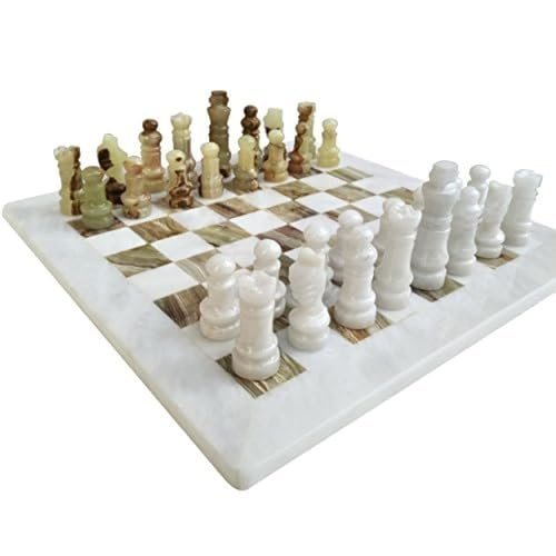 Handmade Staunton White and Green Onyx Marble Chess Set.