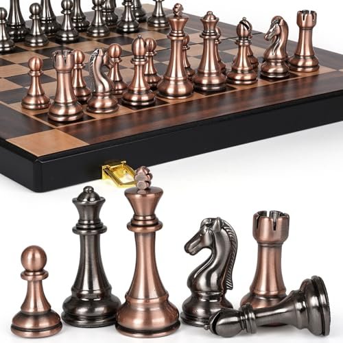 15-Inch Large Metal Chess Set for Adults with Storage