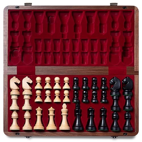 A&A Premium Natural Walnut Folding Chess Board Game Set.