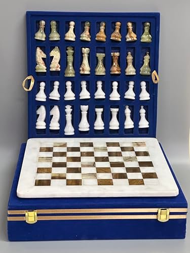 NB 12-Inch Handcrafted Marble Chess Set with Carved Stone...