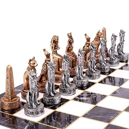 Egyptian Chess Set for Adults and Kids, Marble Resin Pieces.