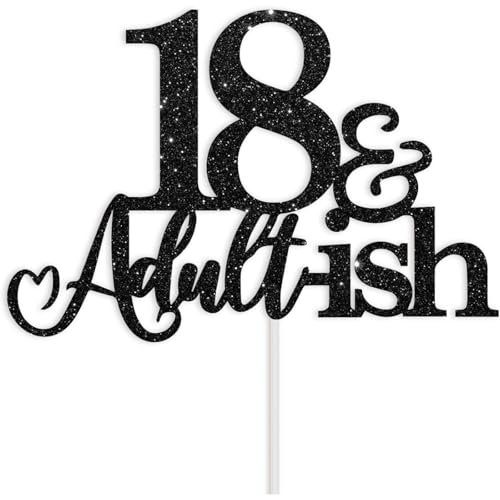 18th Birthday Cake Topper Black Glitter Happy 18th Birthday...