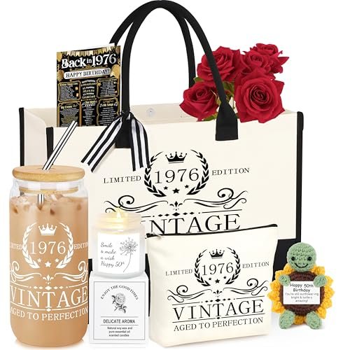 DOGMEM 50th Birthday Gifts for Women Tote Bag Vintage 1976