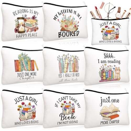 Cosblank 8 Pcs Book Club Gifts Book Lovers Makeup Bags