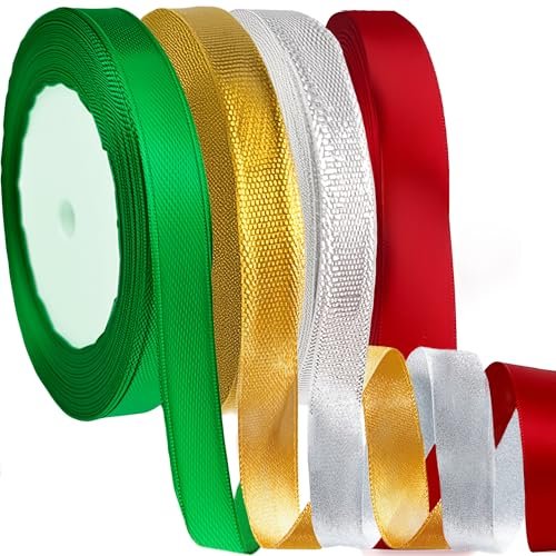 4 Rolls Christmas Ribbons for Gift Wrapping, 100 Yards