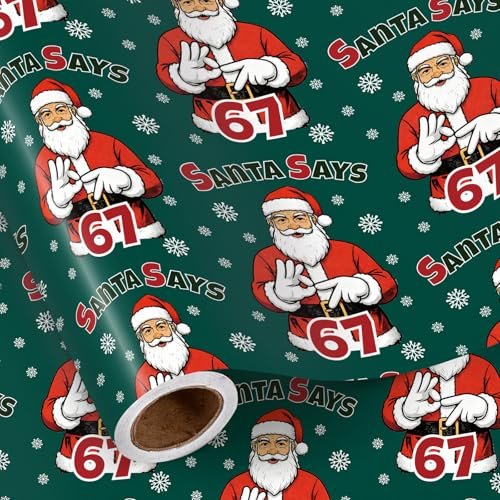 RUSPEPA Funny 67 Christmas Wrapping Paper Roll, Green Meme...