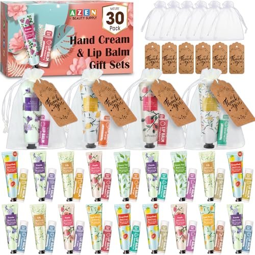 AZEN 30 Sets Bulk Gifts, Hand Cream and Lip Balm