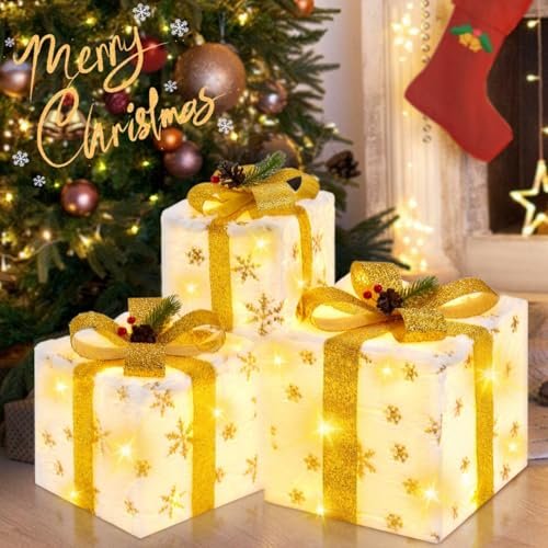 Set of 3 Christmas Lighted Gift Boxes, Housen Solutions LED