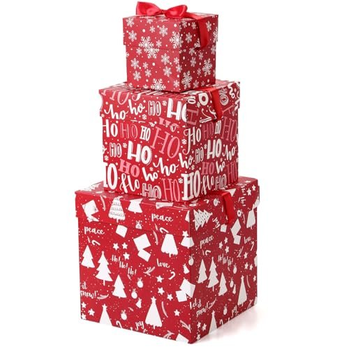 TecUnite 3 Pcs Christmas Stackable Nesting Gift Boxes with...