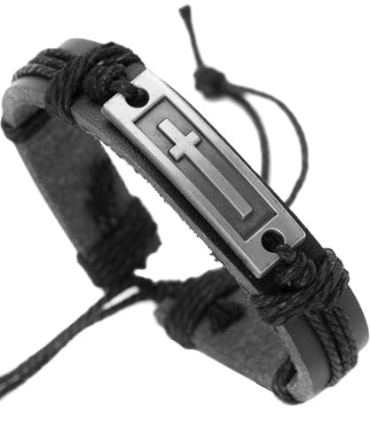 Soul Statement Black Leather Cross Bracelet for Men and...