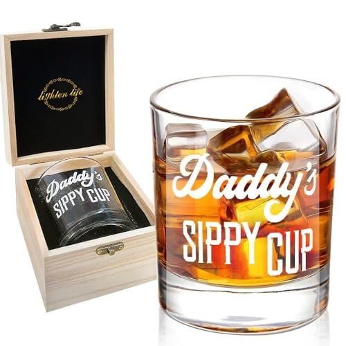 LIGHTEN LIFE Daddy's Sippy Cup Whiskey Glass in Wooden Box