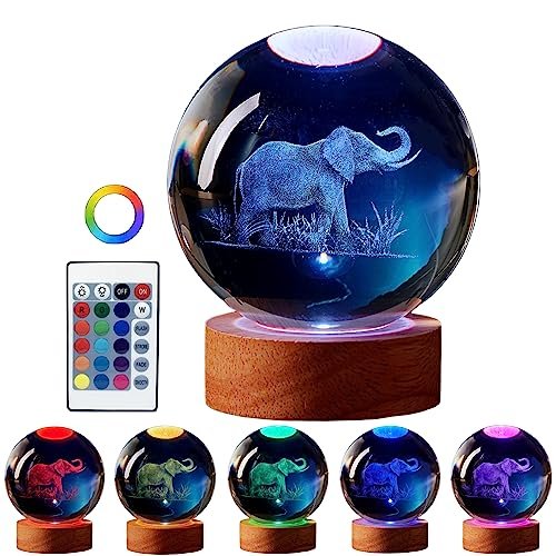 DIGFPWT Elephant Crystal Ball Lamp, 3.15 inch, LED Night...