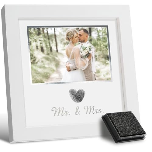 SEEBERY Heart Thumbprint Wedding Picture Frame with Ink Kit