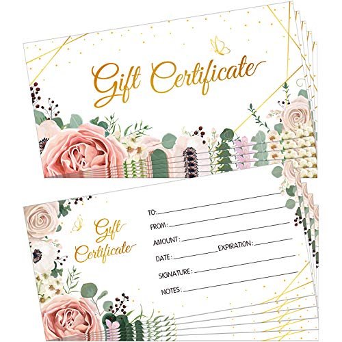 Zonon 100 Pcs gift certificates for business floral gold...