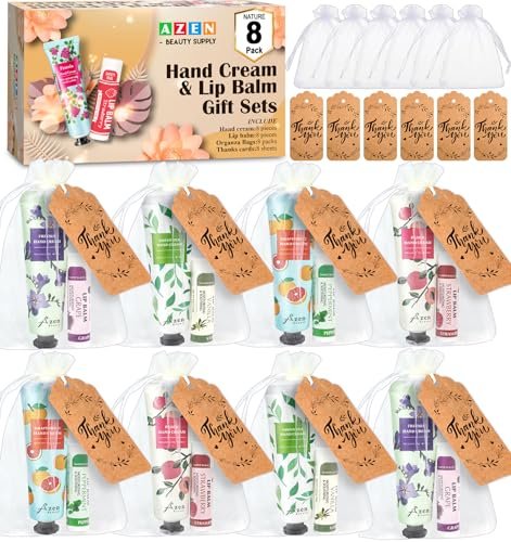 AZEN 8 Sets Bulk Gifts, Hand Cream and Lip Balm