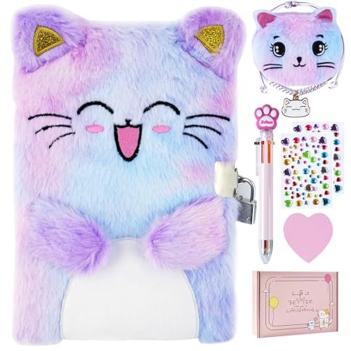 PJDRLLC Cat Diary with Lock, Gift for Girls, Happy Cat