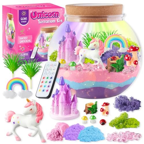 JOYEEMAX Unicorn Light-Up Terrarium Kit for Kids DIY Night...