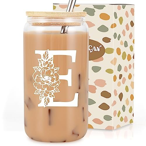 Coolife Initial Glass Cup, Monogrammed Gifts for Women, 16...