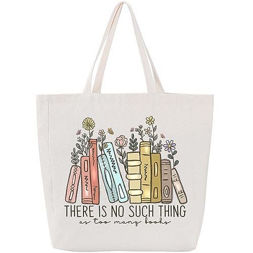 LEADO Cute Canvas Tote Bag with Pocket, Book Lovers Gift