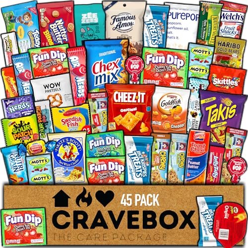CRAVEBOX Snacks Box Variety Pack Care Package (45 Count)