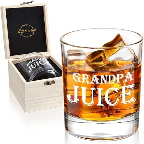 LIGHTEN LIFE Grandpa Juice Whiskey Glass 12 oz Wooden Box