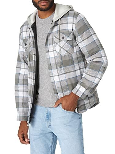 Long Sleeve Quilted Lined Flannel Shirt Jacket with Hood