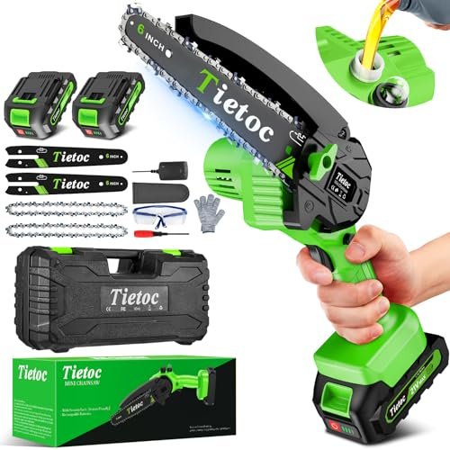 Tietoc Mini Chainsaw 6-Inch with 2 Batteries, Electric Saw